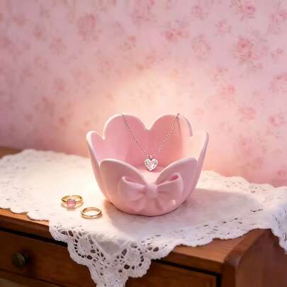 Khay đựng trang sức nơ xếp ly màu hồng dễ thương, hộp đựng trang sức bền chắc được in 3D, thích hợp để trang trí nhà cửa, bàn làm việc, văn phòng, tiệc theo chủ đề, Giáng sinh, Lễ Tạ ơn, Ngày Valentine, Lễ Phục sinh, quà sinh nhật.