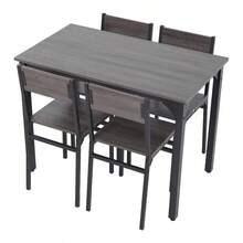 Dining Table And Chairs Set 4, Rectangle Breakfast Kitchen Table And 4 Chairs With Mental Frame For Kitchen Restaurant Home Bar, Rustic Brown/ Grey - Gray - View 1
