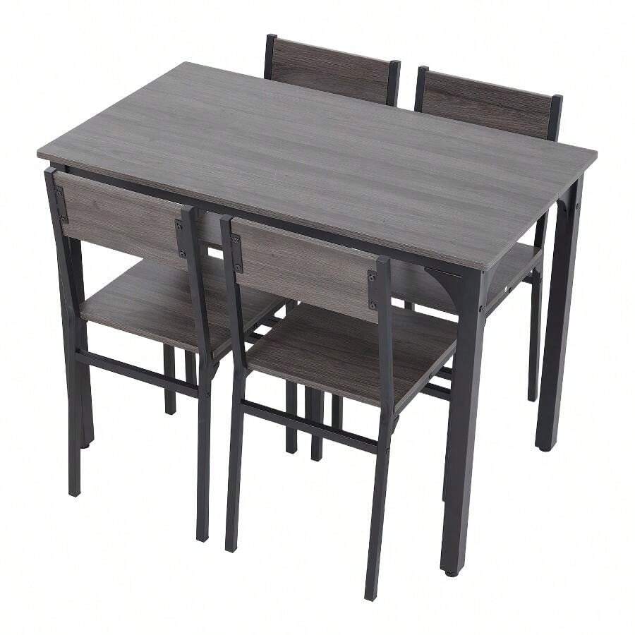 Dining Table And Chairs Set 4, Rectangle Breakfast Kitchen Table And 4 Chairs With Mental Frame For Kitchen Restaurant Home Bar, Rustic Brown/ Grey - Gray - View 1