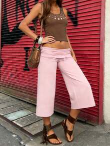 Capri Pants For Women Wide Leg Yoga Cropped Pants Loose Casual Summer Going Out Pant Street Style, Airport, Sports  Fitness, Chic, Commuting, Beach Vacation, Music Festivals - 淺粉色 - 查看 2