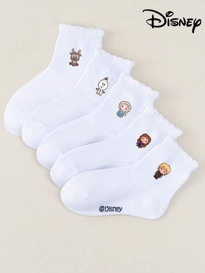 Disney （1/5双）冰雪奇缘主题黑白条纹短袜，女童短袜，柔软透气防滑休闲袜，可爱百搭，适合日常穿着/派对礼物/复活节/夏季，多色可选，蓝色系列，卡通风格，简约百搭礼品袜，少女学生运动短袜