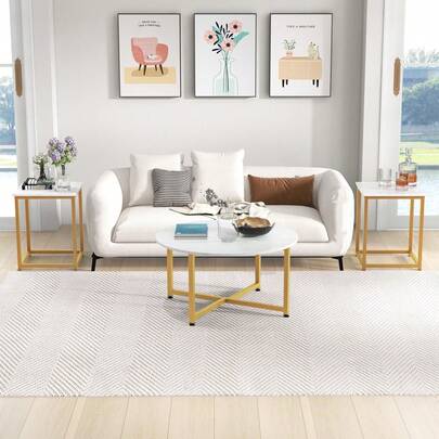 3 Piece Coffee Table Set With Metal Frame For Living Room Bedroom Office