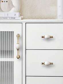 Conjunto de 1/2/4 puxadores dourados de cerâmica para portas de armário, puxador de barra branco para porta de armário, puxador moderno e minimalista para gaveta de armário de cozinha. - Branco - Ver 8