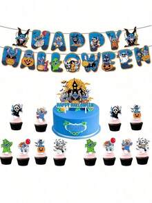 14pcs Halloween Stitch Style Cupcake Toppers Cake Decorations, DIY Baking Party Supplies - Multicolor - View 7