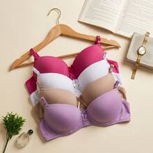 Set Of 2 Basic Smooth Padded Bras, Everyday Bras, Classic Bras, Underwire Bras, 2 Pieces, Lingerie, Intimate Apparel, Women's Bras - 彩色 - 查看 6