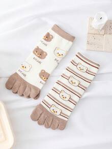 2 pares Calcetines de dedo con patrón de oso - Multicolor - Ver 4