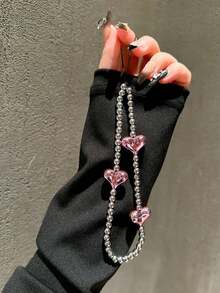 1pc Silver Sweet Electroplated Pink Heart Phone Case Strap Wristband Earphone Pendant Bag Charm For Girls Gifts For Mother Family Friends Birthday Holiday Phone Charm Phone Chain Cute Portable - Bạc 2 - Xem 7