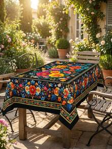 1 Rectangle/Oval/Round Mexican Style Colorful Floral Print Tablecloth, Folk Art Style Polyester Fabric Table Cover, Waterproof Stain Resistant Oil Proof Wrinkle Resistant Washable Reusable Table Cloth Table Linen Table Overlay For Home Decor, Kitchen Wedding, Wedding Table, Room Centerpiece - Multicolor - View 5