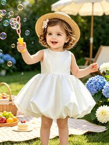 Đầm bé gái dễ thương và thanh lịch với nơ và họa tiết hoa, đầm công chúa cho bé gái dự tiệc cưới, tiệc chiêu đãi, kỳ nghỉ. - trắng - Xem 4