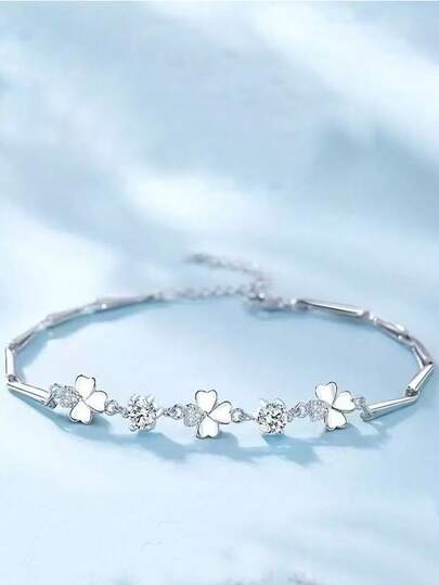 1 pièce Bracelet cœur trèfle de conception de niche, cadeau de la Saint-Valentin polyvalent et à la mode pour la petite amie, élégant