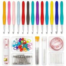 44pcs Ergonomic Crochet Hook Set, Includes 2-10mm Soft Rubber Handle Hooks, Knitting Stitch Markers, Knitting Needles, Measuring Tape, Comfortable Knitting DIY Tools - AND Style - View 8