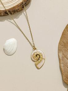 Mazuer 1 Peça Colar Pingente de Concha de Gota de Óleo de Aço Inoxidável com Strass, Banhado a Ouro 18K, Joia de Estilo Casual de Férias para Mulheres - Multicolorido - Visão 9