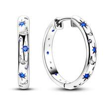 1 Đôi bông tai bạc sterling 925 nguyên chất không gây dị ứng dành cho nữ, họa tiết ngôi sao và mặt trăng cổ điển, đính đá Cubic Zirconia màu xanh lam chất lượng cao, trang sức thanh lịch, quà tặng. - Bạc - Xem 7