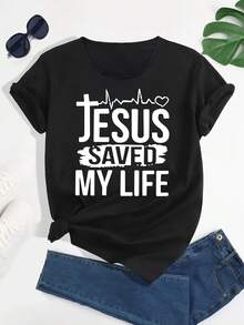 Camiseta de algodón de manga corta para mujer, de corte holgado y transpirable, ideal para el verano y el clima cálido - Camiseta casual de cuello redondo con la letra ''', ajuste holgado para usar en capas o como atuendo informal, lavable a máquina. - Negro - Ver 1