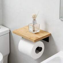 1个卫生纸架，浴室置物架，免打孔，自粘式卫生纸架，浴室手机架 - 原木色 - 查看 2