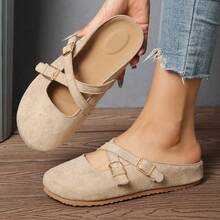 Women's Criss-Cross Slide Sandals With Metal Buckle - Casual Comfortable Slip-On Shoes, Suitable For Daily And Office Wear - Khaki - View 2
