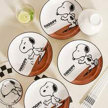 SNOOPY 史努比可爱印花餐具套装，高品质卡通浮雕陶瓷餐盘和托盘，适合情侣和家庭使用 - 彩色 - 查看 4