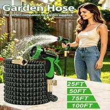 100ft Heavy-Duty Garden Rubber Hose With 10 Spray Nozzles - Flexible, Lightweight, Expandable Water Hose For Yard, Lawn, Car Wash & Outdoor Use, Black, Car Washing Hose, Yard Watering, Sleek Hose Design, Durable Water Flow - màu đen - Xem 2