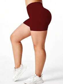 TNTOR Plus Size Women's Elastic Yoga Shorts, High Waist Tummy Control Tight Shorts For Workout, Fitness, Cycling, Butt Lifting, Comfortable For Exercise Enthusiasts Sports - Burgundy - View 9