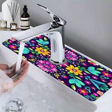 1 pieza Cubierta de grifo con estampado floral, de poliéster duradero, de secado rápido, fácil de limpiar, adecuado para cocina y baño, fácil instalación, decoración diaria, regalo, alfombra de baño, cubierta de grifo duradera, accesorio de grifo - Multicolor - Ver 3