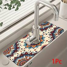 1pc Bohemian Pattern Printed Faucet Mat, Durable Polyester, Quick Drying, Easy To Clean, Suitable For Kitchen And Bathroom, Easy To Install, Daily Decor, Gift, Bathroom Mat, Durable Faucet Mat, Faucet Accessory - Multicolor - View 14