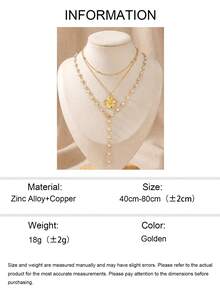 2pcs/Set Vintage Bohemian Style Metal Faux Pearl Flower Tassel Necklace Set, Y-Shaped Chain, Suitable For Daily Wear And Beach Vacation (Slight Variation In Flower Design, Refer To Actual Product) - Bohemian Style - View 4