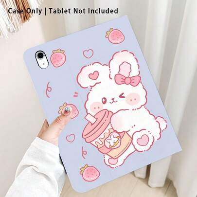 1 chiếc ốp lưng máy tính bảng dạng gập họa tiết thỏ và dâu tây, có khe cắm bút, tương thích với Samsung A9/A9+/S9/S9FE/A11/A11+/S11/S10 FE/S10 FE+/S10 Lite, Apple A16 2025/Air 11/13/M3 2025, SE 11, Honor, Matepad SE 11, chức năng tự động tắt/mở màn hình, thích hợp làm quà tặng cho mùa tựu trường, ngày Valentine, quà tặng ngày lễ.