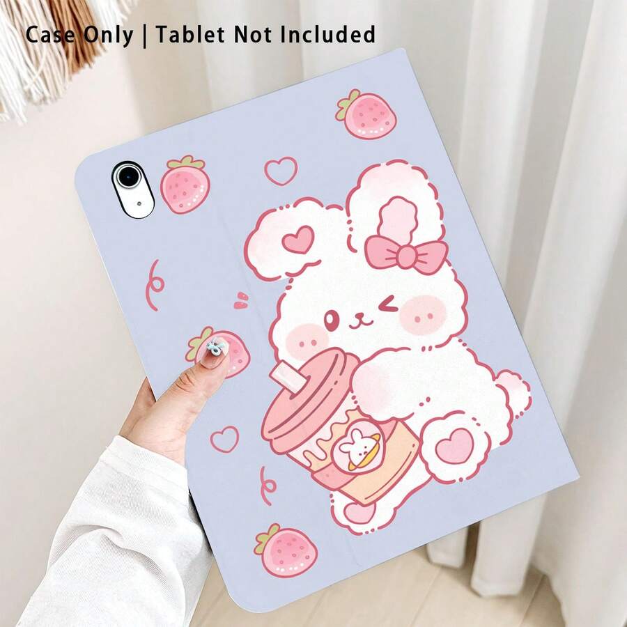 1个兔子草莓图案翻盖平板电脑保护套,带笔槽,兼容三星A9/A9+/S9/S9FE/A11/A11+/S11/S10 FE/S10 FE+/S10 Lite、苹果A16 2025/Air 11/13/M3 2025、SE 11、荣耀、Matepad SE 11,具备自动休眠/唤醒功能,适合作为返校、情人节、节日礼物。 - 彩色 - 查看 1