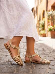 Women's Fashion Flat Sandals - Gold - View 2