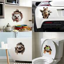 1/3/4 buah Stiker Dekoratif Hewan 3D Kreatif, Perekat PVC Tahan Air, Cocok untuk Permukaan Halus Seperti Laptop, Mobil, Jendela, Dinding, Kamar Mandi, Kulkas, Desain Hewan yang Menarik - Stiker hewan kartun - View 1