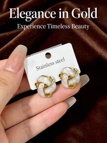 Vintage Gold Earrings, 18K Gold Plated Stainless Steel, Unique Fashion Geometric Flower Design, Hypoallergenic Studs, Perfect For Parties, Beach, Mother's Day, Valentine's Day, Birthday Gifts, Elegant Dangle Earrings - Multicolor - View 2
