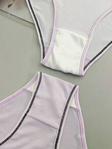 4 piezas de bragas deportivas triangulares sueltas y cómodas de seda de leche púrpura con lazo lindo para mujeres - Púrpura malva - Ver 9