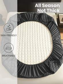 1pc Waterproof & Comfortable Quilted Mattress Protector, Bedding, Soft & Skin-Friendly Mattress Cover, Suitable For Queen, King, Twin Size Beds, Washable, Ideal Gift - Black - View 7