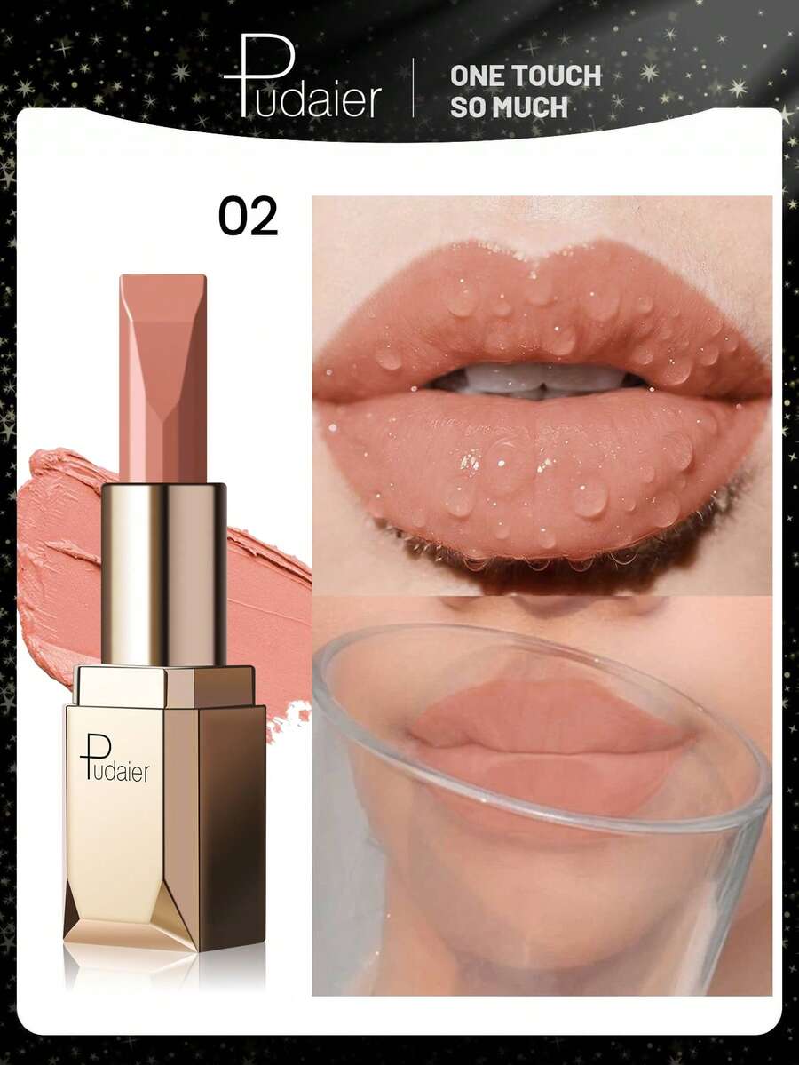 Pudaier 1pc Pink Nude Waterproof Non-Fading Lipstick, Suitable For All Skin Tones, Perfect Valentine's Day Gift For Her - 02 - View 1