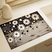 1 pieza Alfombrilla de secado de platos con estampado para encimera de cocina, súper absorbente, oculta manchas, con respaldo de goma, alfombrilla multiusos para cafetera, escurridor de platos, encimera de cocina, cafetera, apta para cafetera, máquina de espresso, almohadilla decorativa - HL  638 - Ver 2