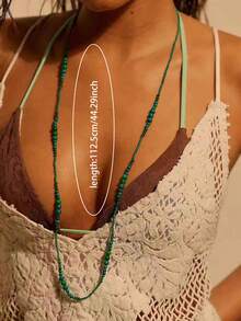 1 Pc Natural Stone Rosary Beads Necklace For Women, Boho Handmade Beaded Statement Necklaces, Vacation Style Bohemian Jewelry - Multicolor - View 8