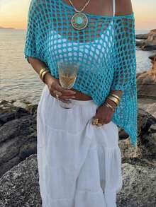Women's New Knit Crop Top, Sexy For Beach Vacation - Blue - View 3