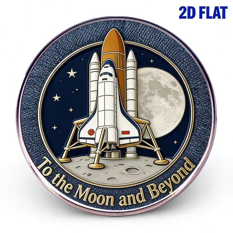 2D平面不锈钢航空航天主题胸针“奔向月球及更远”，男女通用个性化徽章，火箭和月球元素，创意设计别针，可装饰衣服、包包，时尚配饰，送给朋友、同事、情侣的独特礼物 - A - 查看 5