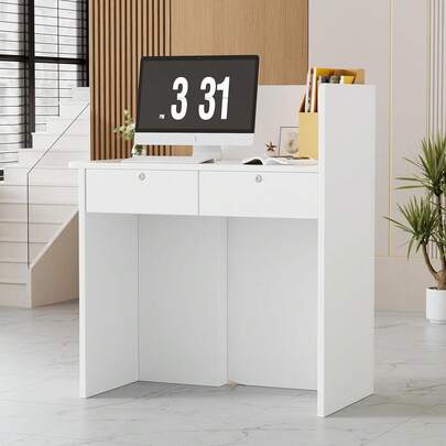 AYYDS Modern Reception Desk, Compact Reception Table, Reception Furniture With Lockable Drawers, Small Counter, White Shop Counter, 44 X 80 X 100 Cm
