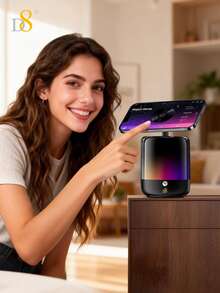 D8 Altavoz Bluetooth con soporte magnético 4 en 1 para mujeres, accesorio de moda 3C, espectáculo de luces RGB, sonido estéreo envolvente de 360° real, emparejamiento TWS y múltiples modos de escucha, soporte para teléfono con imán N52 de gran fuerza, ángulo y altura ajustables, compatible con iPhone 17/16/15/Pro/Pro Max, altavoz portátil con soporte magnético para escritorio, dormitorio, viaje - Ver 4