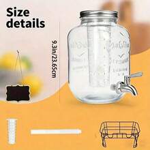 1 Gallon Glass Beverage Dispenser, Great Parties, 2PCS Leak-Proof Beverage Dispenser With Stand And Stainless Steel Faucet And Lemon,, Tea, Mixed Drinks - All Dishwasher - Transparent - View 6
