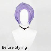 Ombre Gradual Purple Men Synthetic Short Straight Wigs Middle Part Anime Game Cosplay Fluffy Wig For Daily Party - Violet Purple - View 2