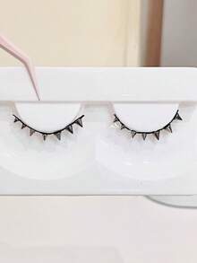 1 Cặp mi giả đính đinh tán kim loại, kiểu liền mạch, trang điểm sáng tạo theo phong cách cosplay, mi siêu mảnh màu đen tự dính, có thể tái sử dụng. - Xem 4