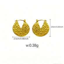 1 paire de boucles d'oreilles créoles épaisses en acier inoxydable plaqué or avec texture écaillée tressée pour femmes, résistantes à la tarnissure, plusieurs styles disponibles - Multicolore - Voir 11