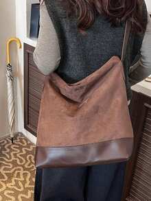 [Vintage Washed Tote Bag - Distressed Hardware Shoulder Bag For Mature Women, Multi-Compartment Water-Resistant, Caramel Brown Minimalist Style, Suitable For Commuting, School, Exploring Shops, All Seasons] - Coffee - View 4