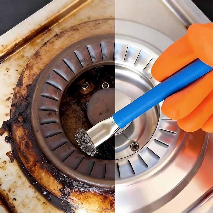 1 chiếc bàn chải vệ sinh đa năng hai đầu bằng thép không gỉ, bàn chải vệ sinh đa năng dùng cho các khe hở của bếp, chất liệu chắc chắn, dễ vệ sinh, phù hợp cho mọi dịp, tiện mang theo, nhỏ gọn, vật dụng thiết yếu cho việc vệ sinh nhà cửa.