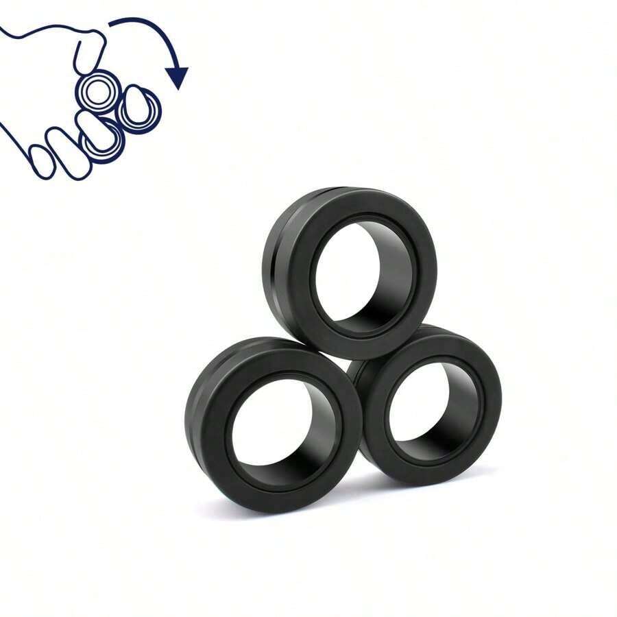 Magnetic Rings Set, 3PCS Idea ADHD Anxiety Decompression Magnetic Rings Fidget Toys Adult Rings Anxiety Relief, Finger Fidget Toys Great Adults Teens,Adhd,Fidget Toys,Magnet Fidget,Magnetic Stone,Magnetic Spinner,Anxiety Toys - Màu đen tuyền - Xem 1