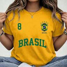 Women's Brazil Hexa T-Shirt Summer Short Sleeve Premium Cotton T-Shirt - Màu vàng - Xem 2