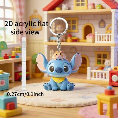 Móc khóa Stitch 2D phẳng, Móc khóa tròn bằng acrylic hình Stitch và chuột hamster, Mặt dây chuyền balo đi học, Mặt dây chuyền balo và móc khóa thời trang.