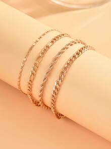 Bộ 4 chiếc vòng chân vàng tối giản thời trang, phong cách thoải mái, nhiều lớp, phù hợp với giày thể thao, giày thường ngày, hoạt động ngoài trời và chụp ảnh dành cho nữ. Lưu ý: Chiều dài dây chuyền thủ công có thể tùy chỉnh, số lượng có thể thay đổi. - Vàng - Xem 3